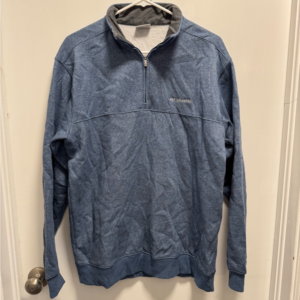 Columbia Men’s Blue Grey Long Sleeve Quarter Zip Collared Sweater Size Medium